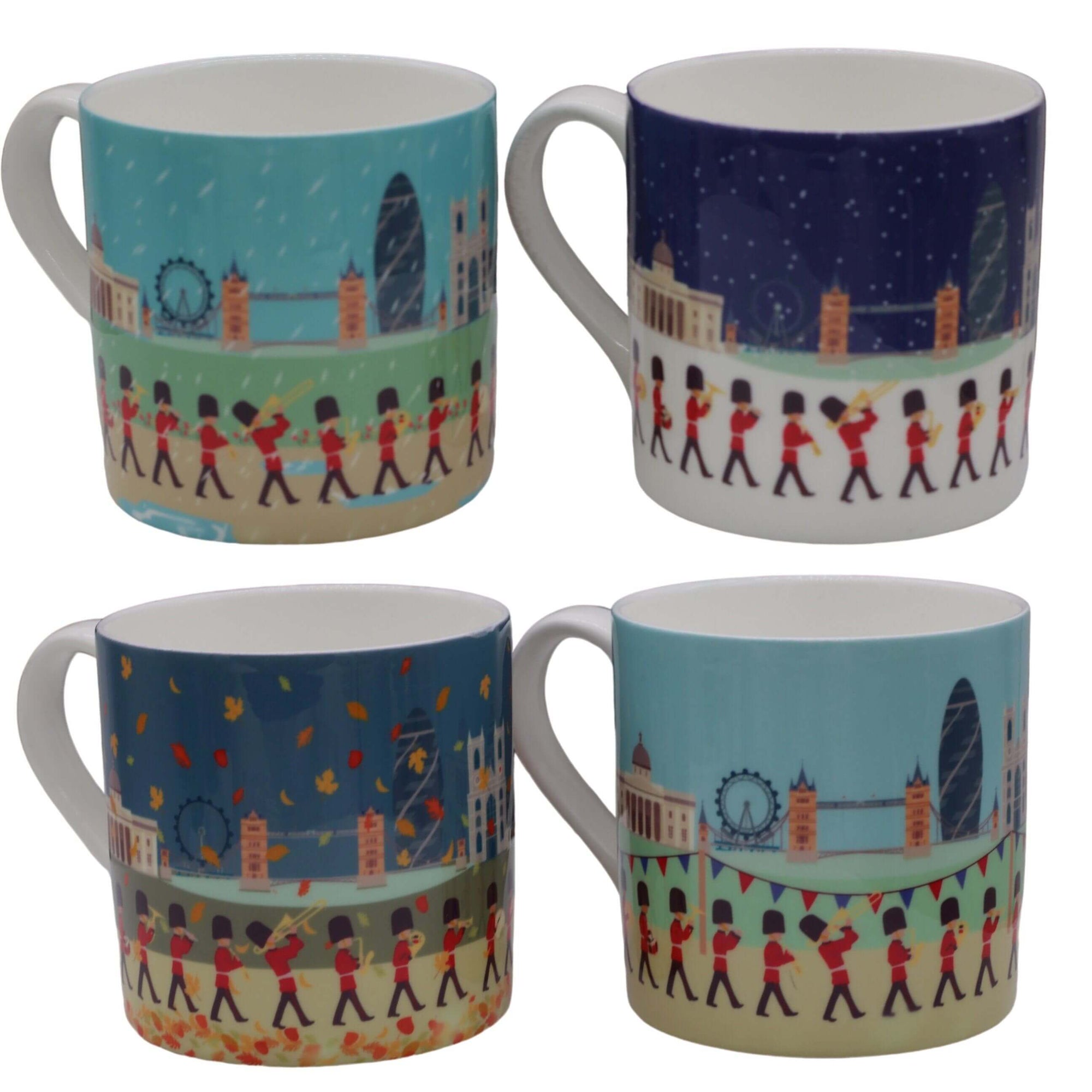 London Seasons Mug Set (Four  Mugs) Mug Set Mustard and Gray Ltd Shropshire UK