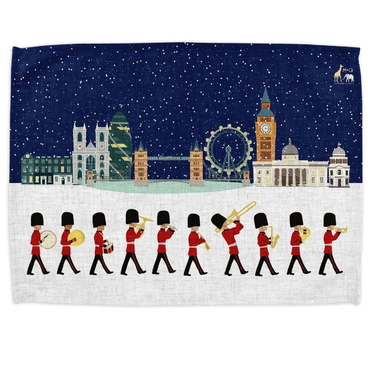 London Seasons Winter Tea Towel - Mustard and Gray Ltd