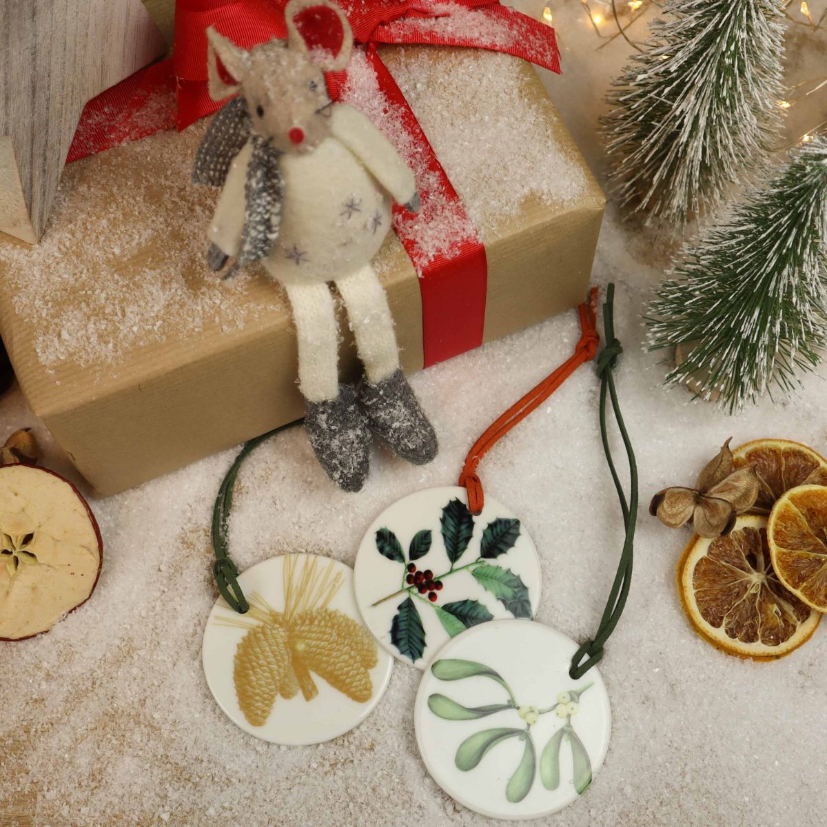 Mistletoe Christmas Decoration | Hand - printed Tree Decoration - Mustard and Gray Ltd