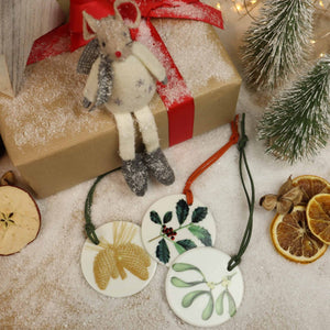 Mistletoe Christmas Decoration | Hand - printed Tree Decoration - Mustard and Gray Ltd