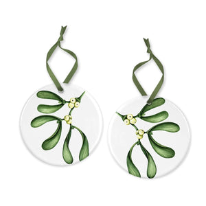 Mistletoe Christmas Decoration | Hand - printed Tree Decoration - Mustard and Gray Ltd
