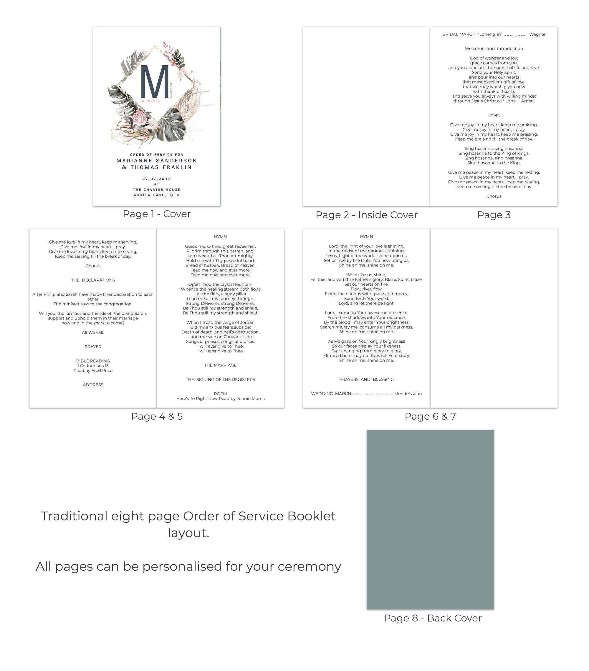 Monogram Order of Service Wedding Stationery Mustard and Gray Ltd Shropshire UK