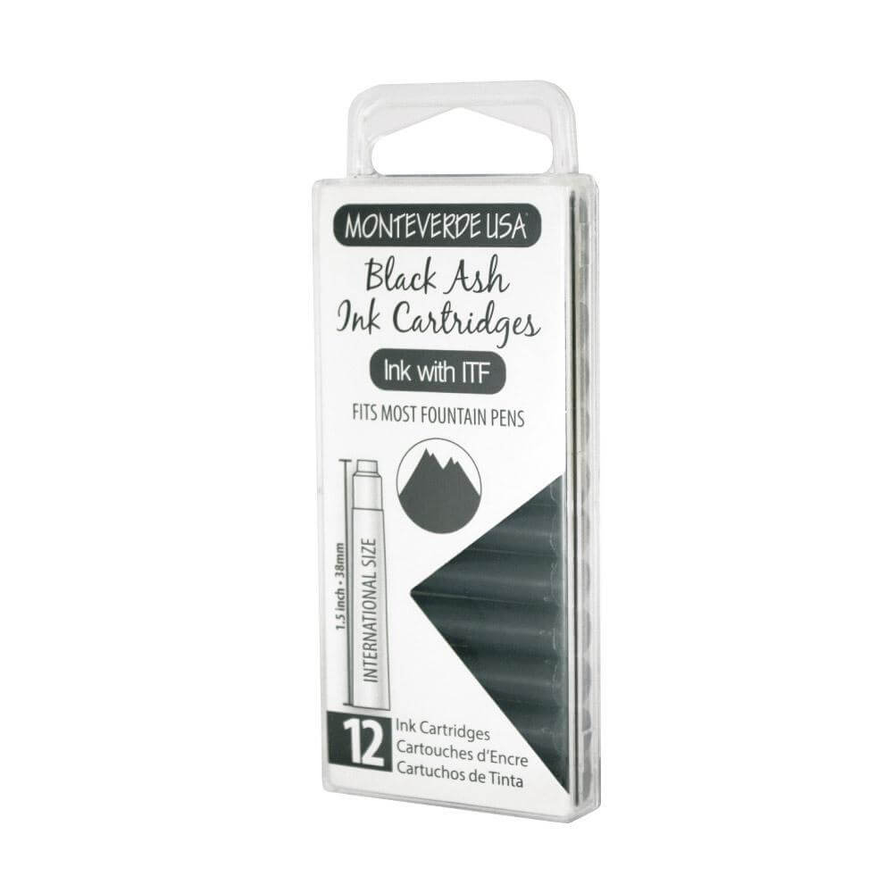 Monteverde Ink Cartridges - 12 Black Ash Ink Mustard and Gray Ltd Shropshire UK