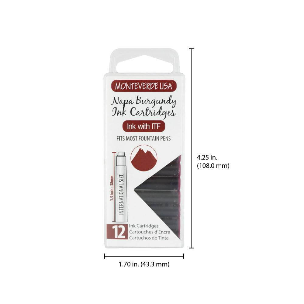 Monteverde Ink Cartridges - 12 Napa Burgundy Ink Mustard and Gray Ltd Shropshire UK