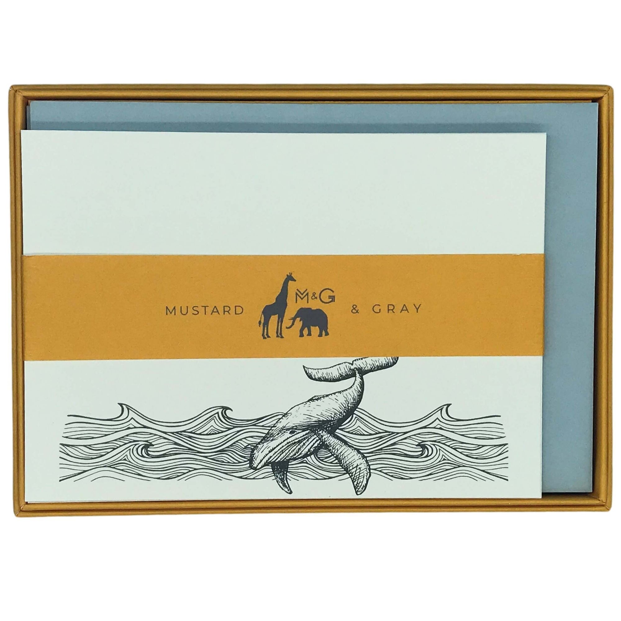 Night Whale Notecard Set Notecards with Plain Envelopes Mustard and Gray Ltd Shropshire UK
