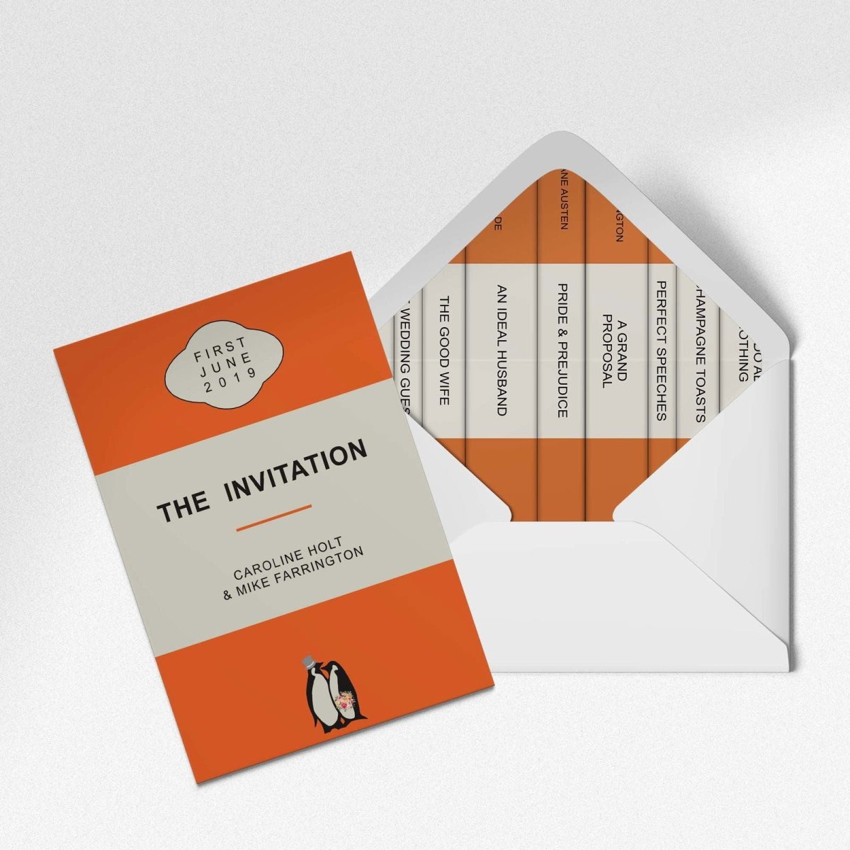 Penny Classics Book Folded 5x7 Wedding Invitations - Mustard and Gray Ltd