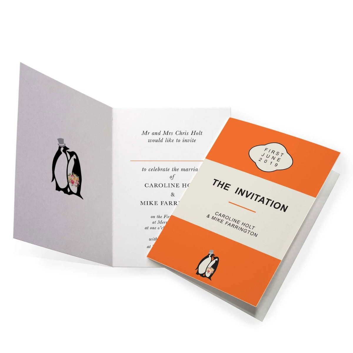 Penny Classics Book Folded 5x7 Wedding Invitations - Mustard and Gray Ltd