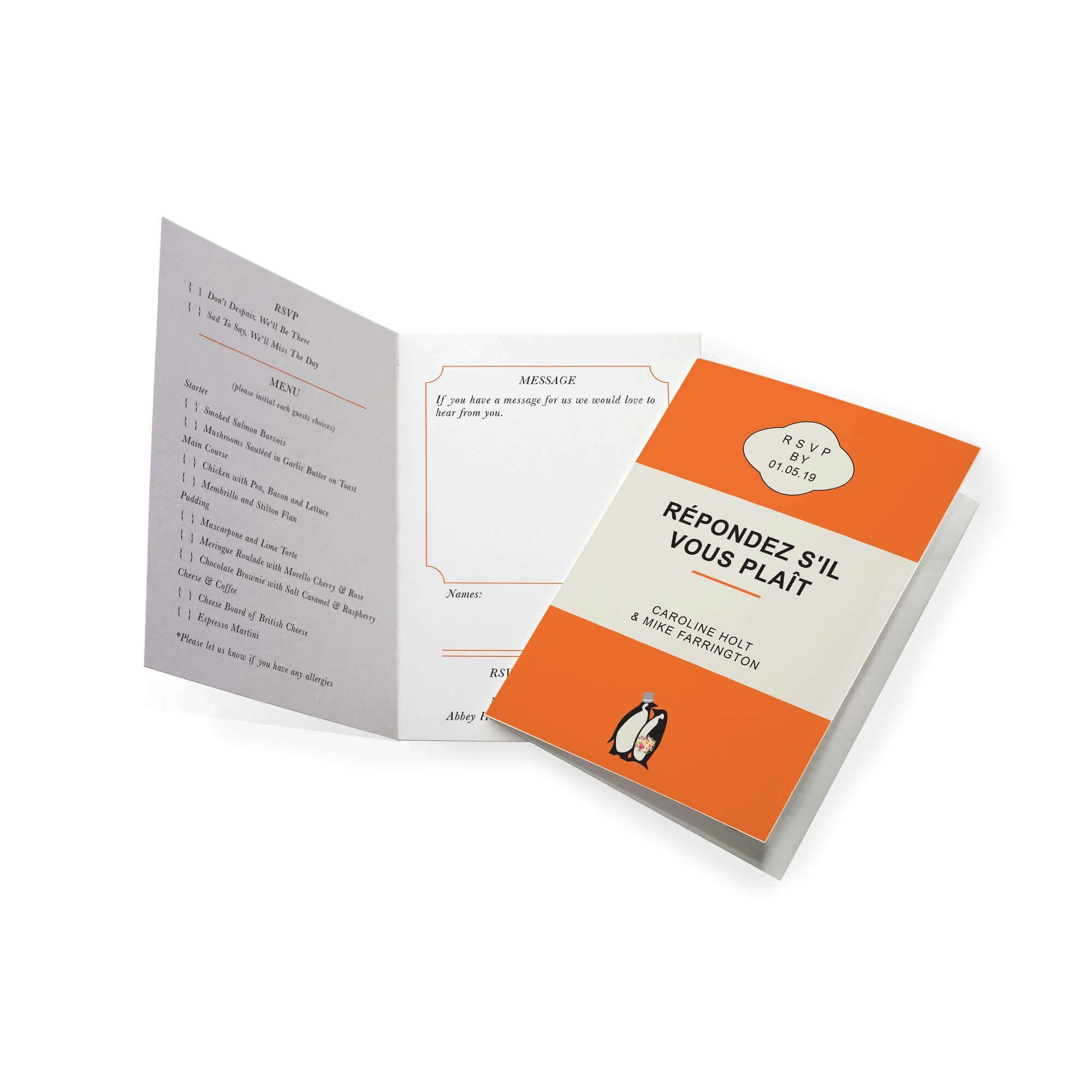 Penny Classics Book Folded RSVPs Wedding Stationery Mustard and Gray Ltd Shropshire UK