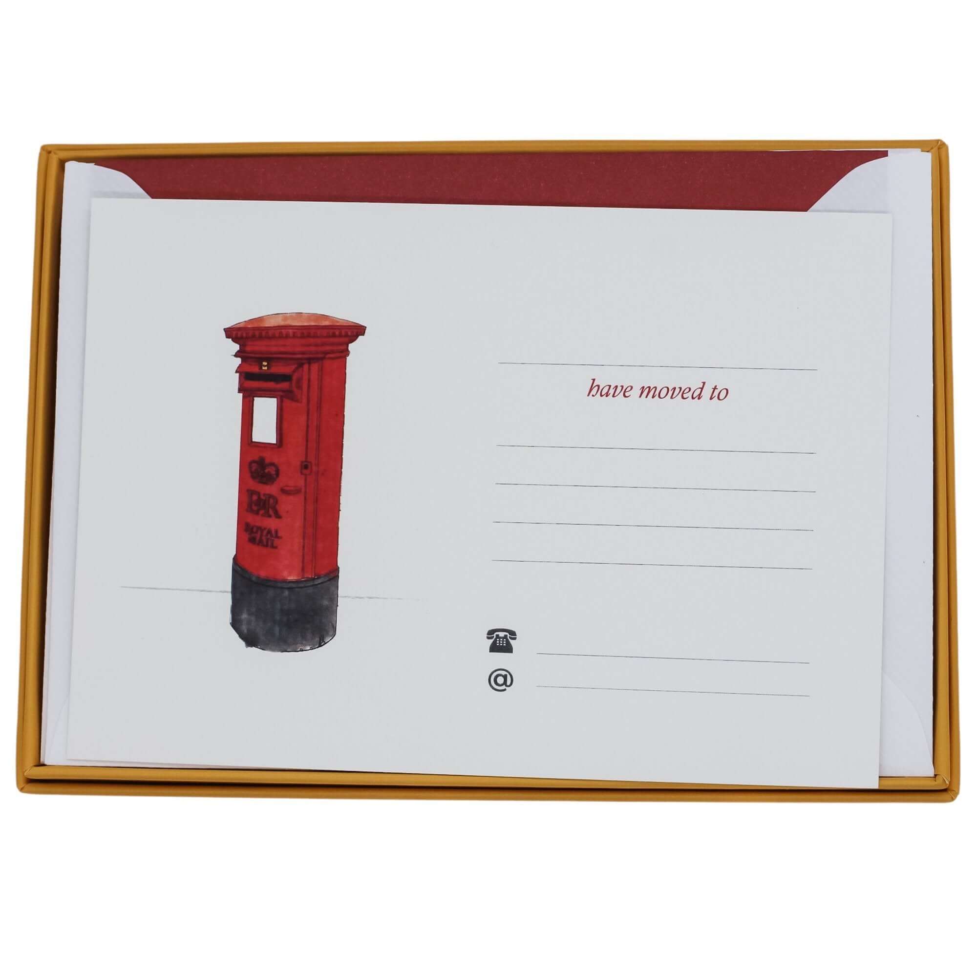Pillarbox Change of Address Card Set with Lined Envelopes Change of Address Cards Mustard and Gray Ltd Shropshire UK