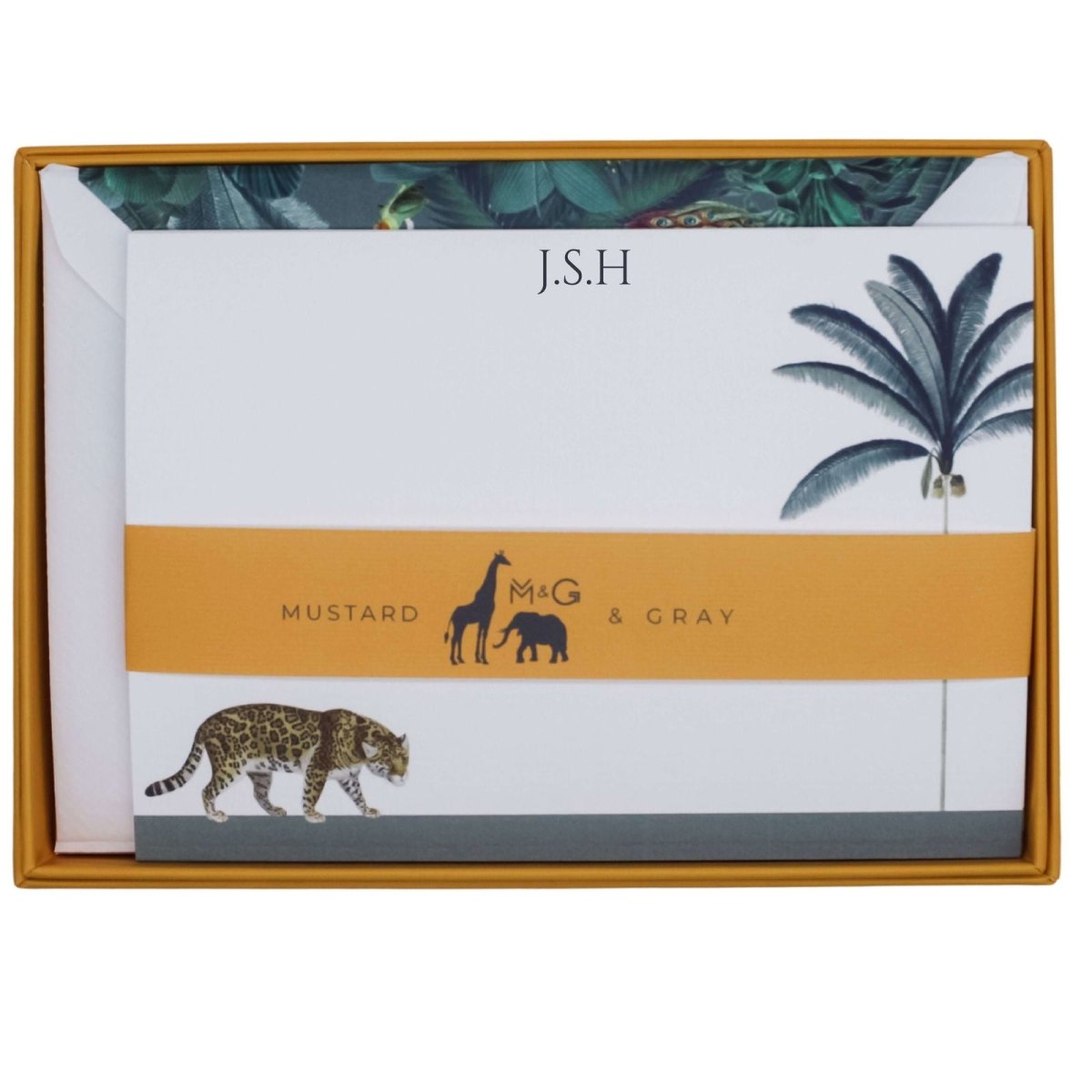 Prowling Leopard Personalised Notecards - Mustard and Gray Ltd