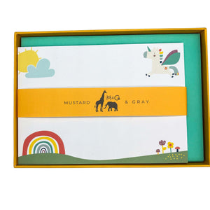 Rainbow Unicorn Notecard Set Children's Notecards Mustard and Gray Ltd Shropshire UK