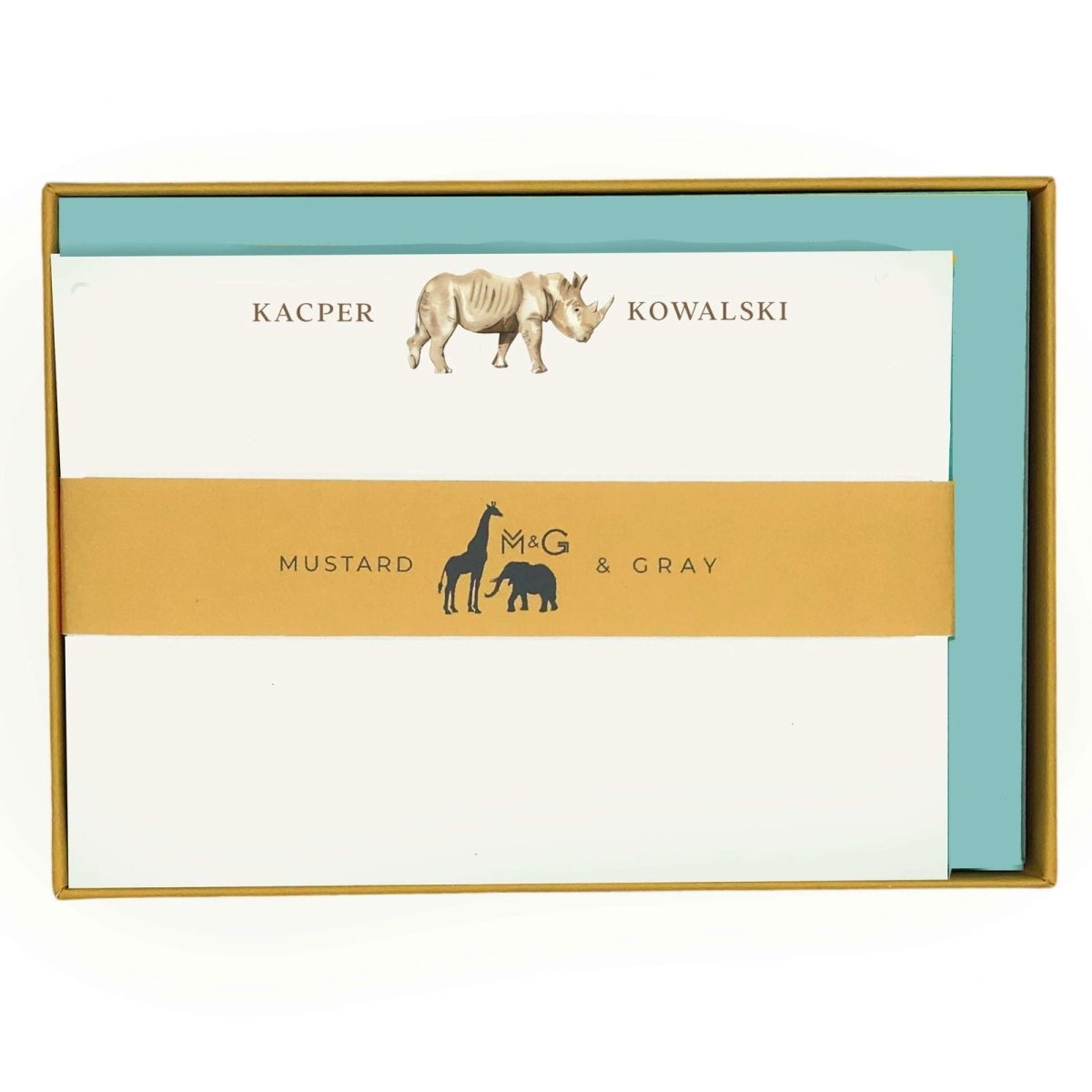 Rhino Personalised Notecards - Mustard and Gray Ltd