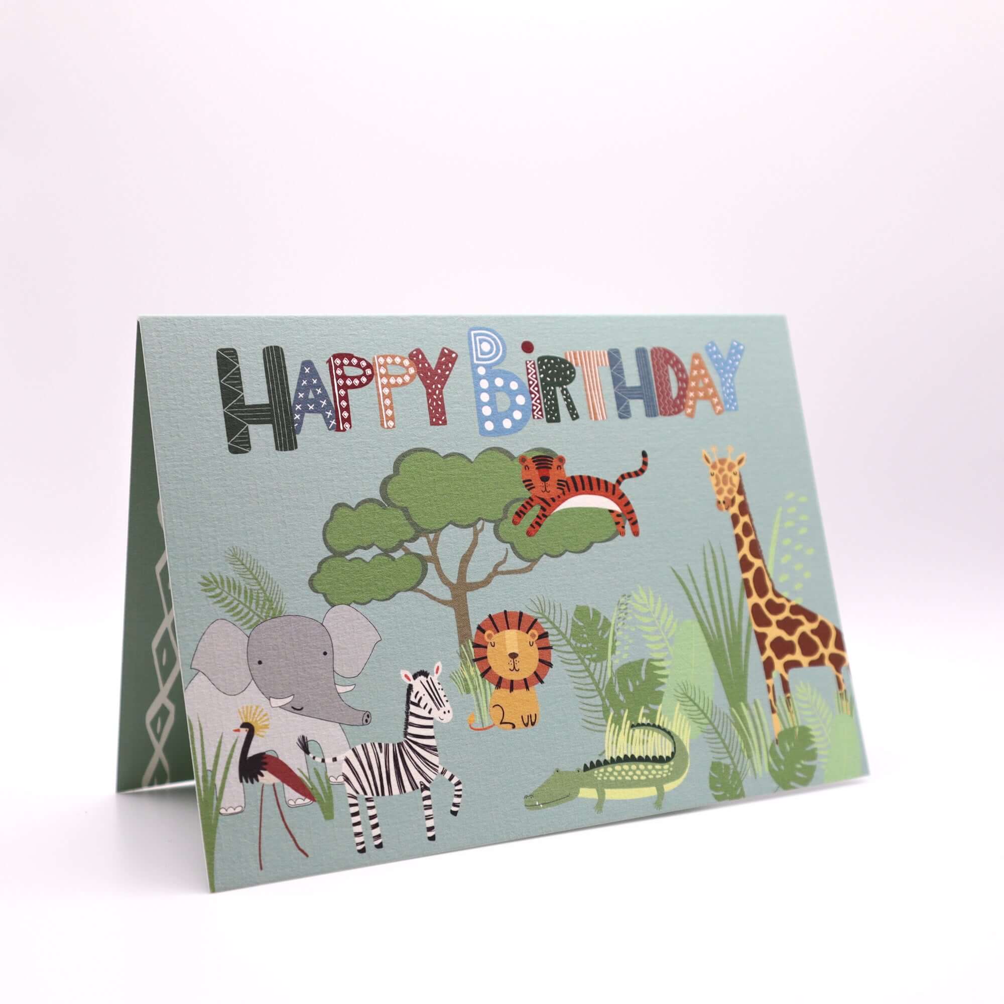 Safari Animals Birthday Card Greetings Card Mustard and Gray Ltd Shropshire UK