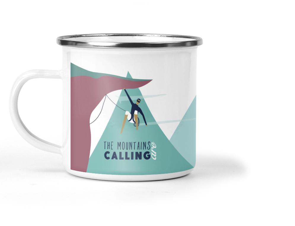 The Mountains Are Calling "Rock Climbing" Enamel Mug - Mustard and Gray Ltd