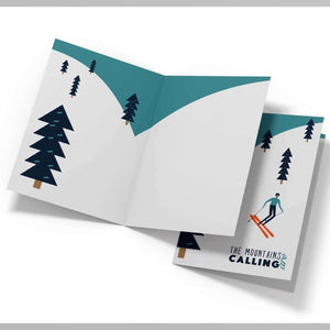 The Mountains are Calling "Snow Skiing" Greetings Card - Mustard and Gray Ltd