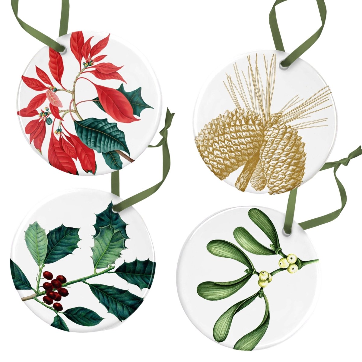 Tis the Season Christmas Decoration Set | Set of 4 Hand - printed Tree Decoration - Mustard and Gray Ltd