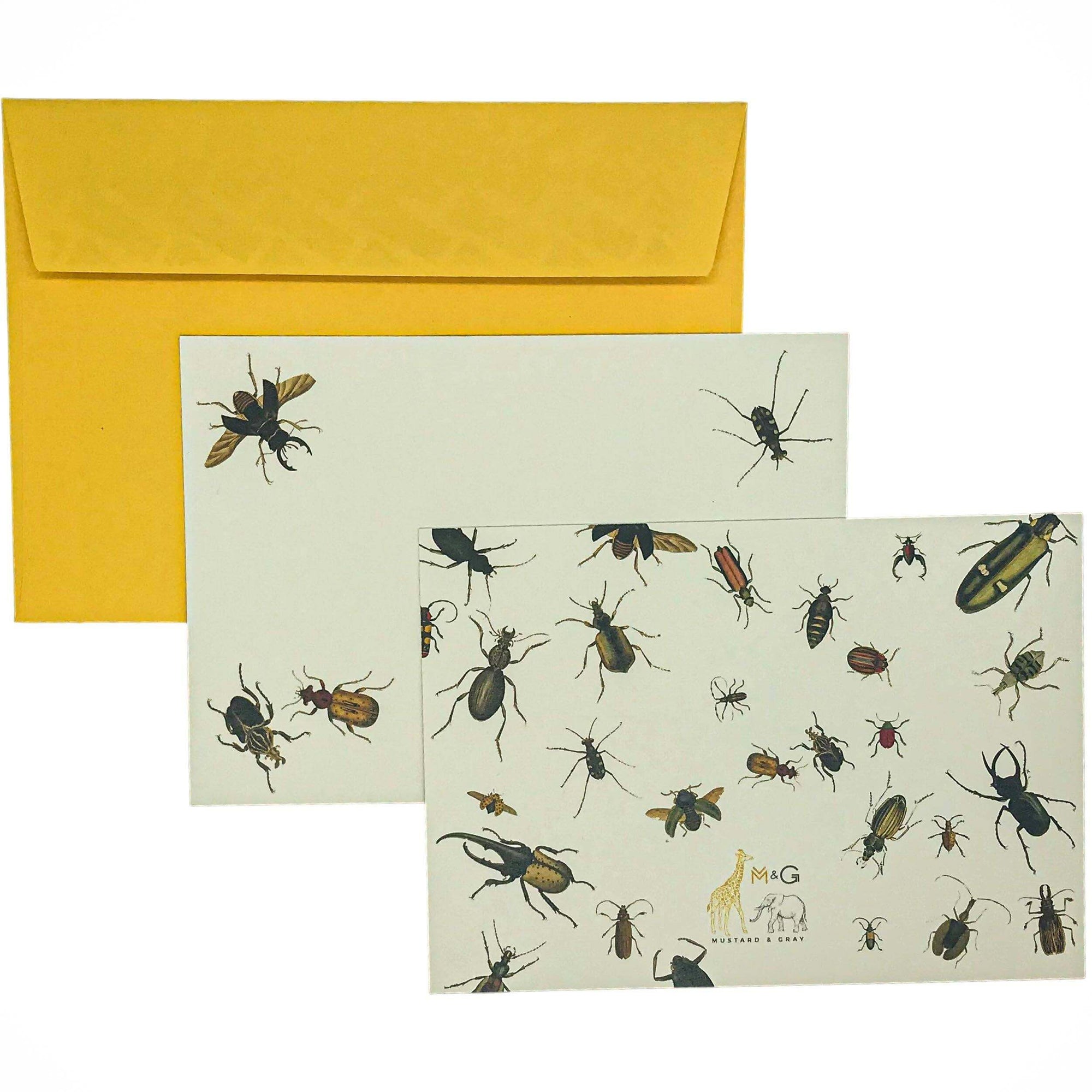 Vintage Bugs Notecard Set Notecards with Plain Envelopes Mustard and Gray Ltd Shropshire UK