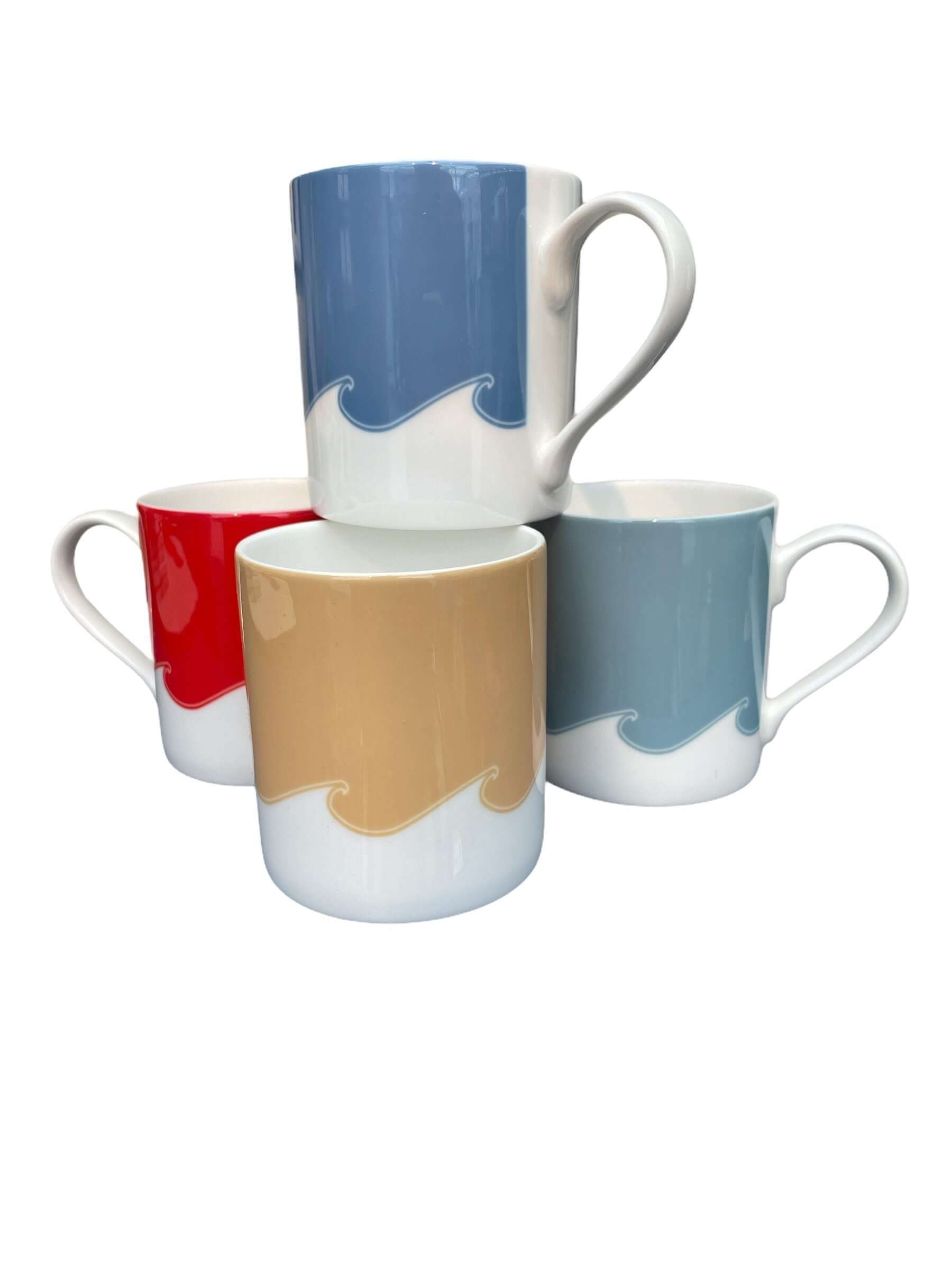 Waves Mug Set (Four Mugs) Mug Set Mustard and Gray Ltd Shropshire UK