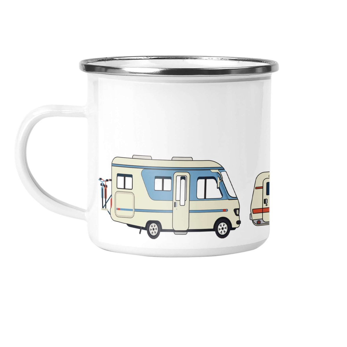 Weekend Wheels "Adventure Home" Enamel Mug - Mustard and Gray Ltd