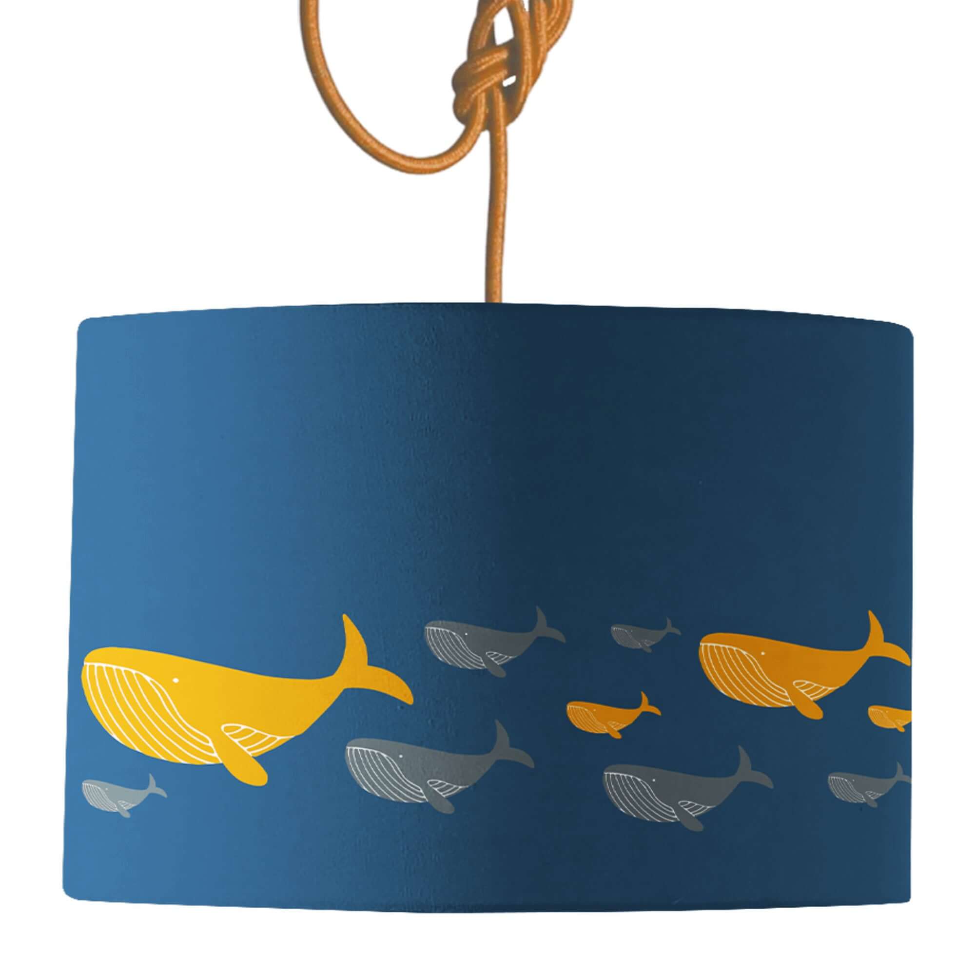 Whale Family Blue Lamp Shade lampshade Mustard and Gray Ltd Shropshire UK