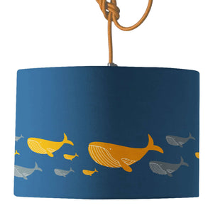 Whale Family Blue Lamp Shade lampshade Mustard and Gray Ltd Shropshire UK
