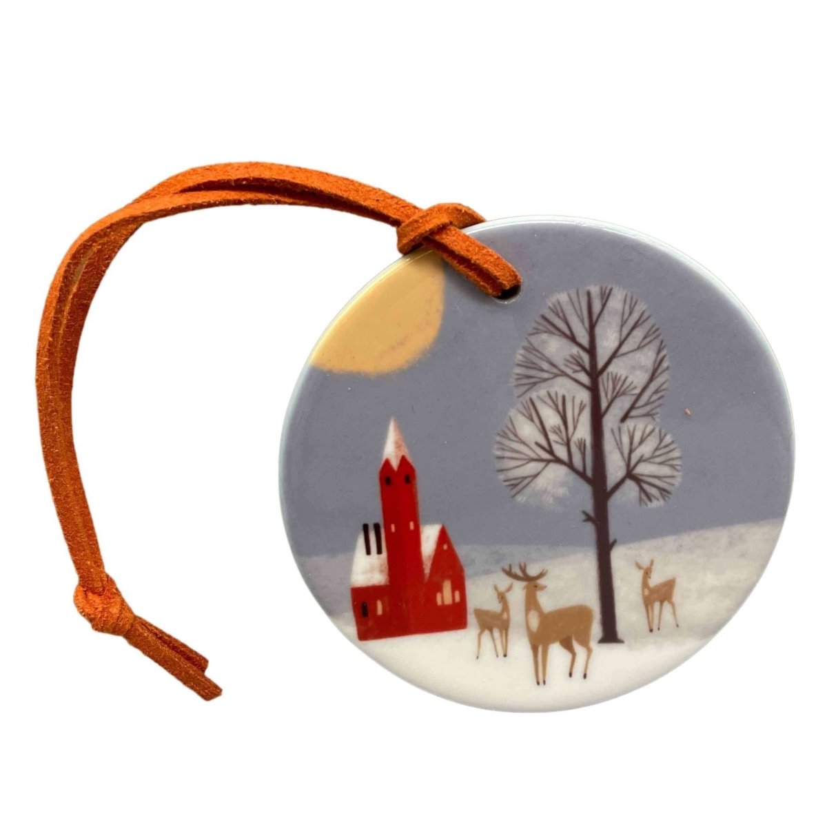 Winter Deer Christmas Decoration | Hand - Printed Tree Decoration - Mustard and Gray Ltd