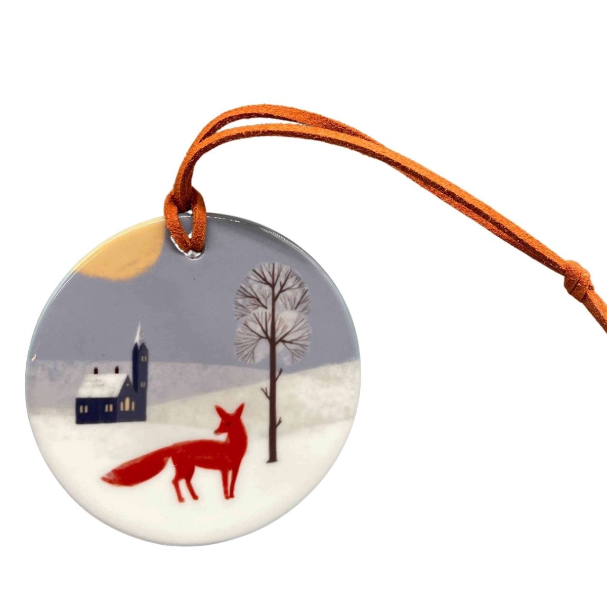 Winter Fox Christmas Decoration | Hand - Printed Tree Decoration - Mustard and Gray Ltd