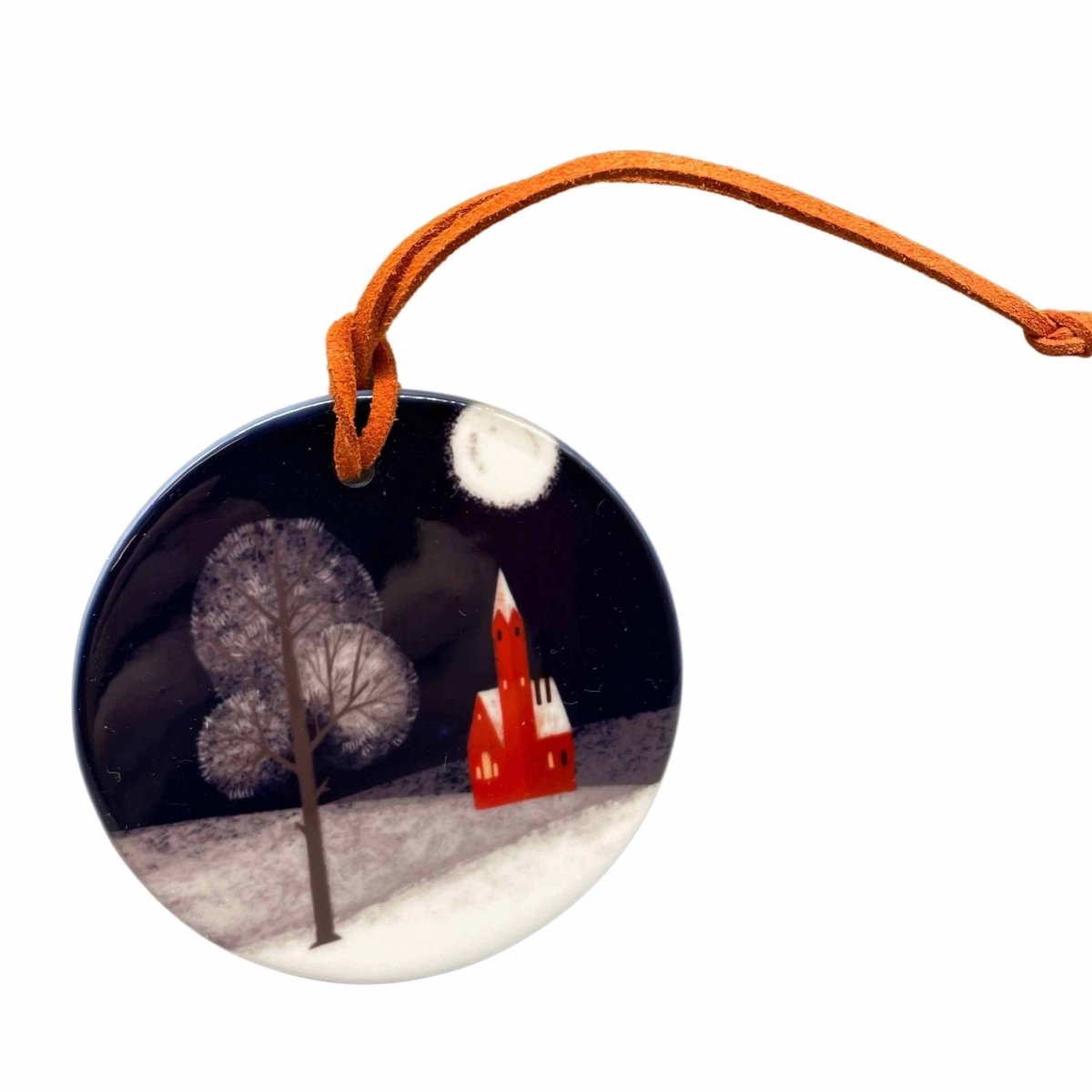 Winter Snow Scene Christmas Decoration | Hand - Printed Christmas Decoration - Mustard and Gray Ltd