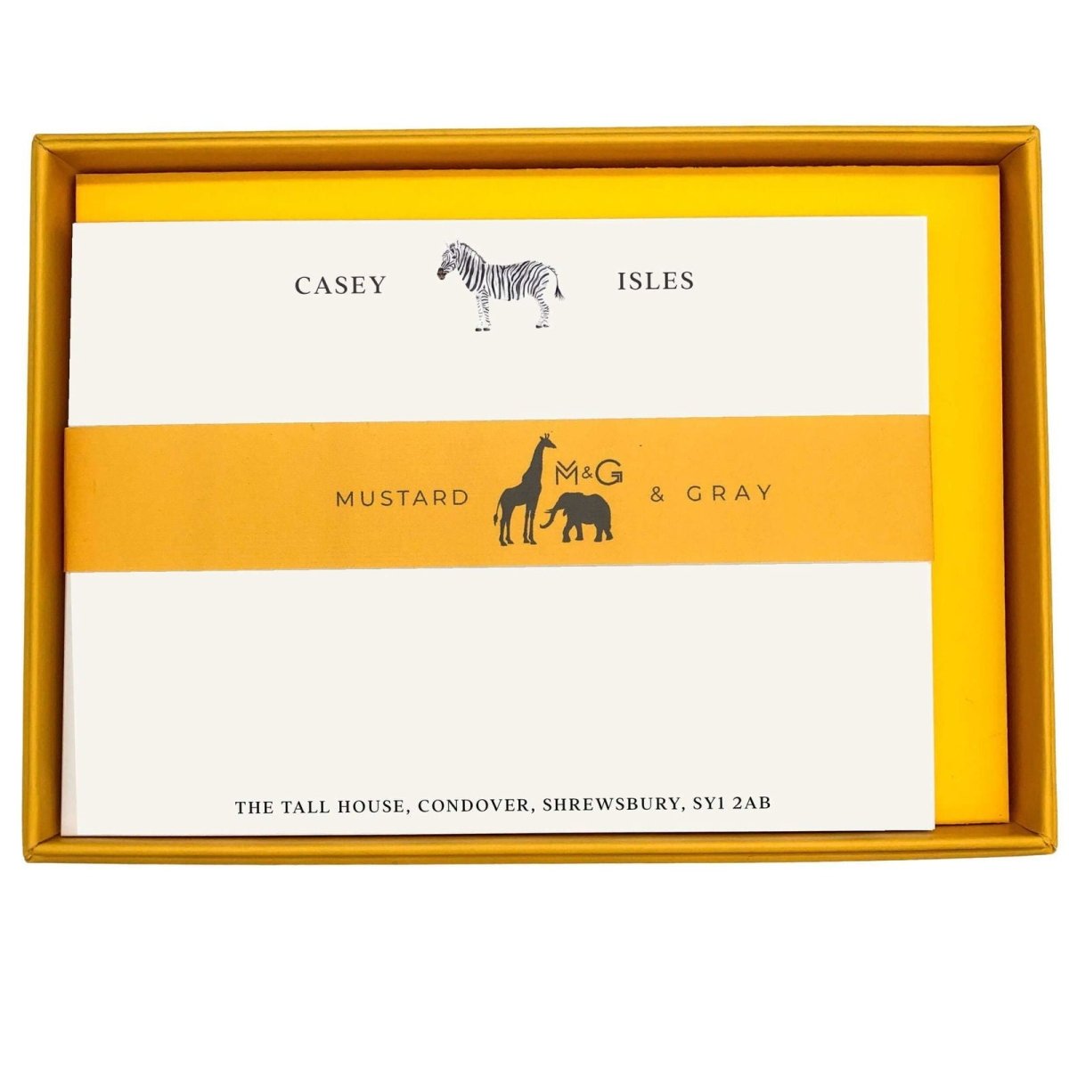Zebra Personalised Notecards - Mustard and Gray Ltd